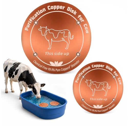Pure Copper Water Bowl Disc for Cattle, Copper Cattle Water Fountain Disk, 4 Inch 99.99% Copper Water Purification Plate, Raised Support Feet, Fits Water Bowls and Troughs, 2 Pack