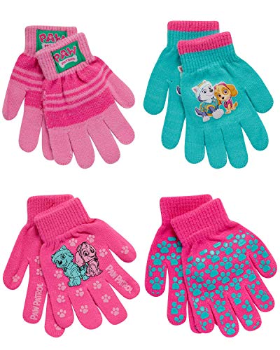 Nickelodeon Girls Paw Patrol 4 Pack Mitten or Glove Set, Size Age 4-7, Pink-Teal