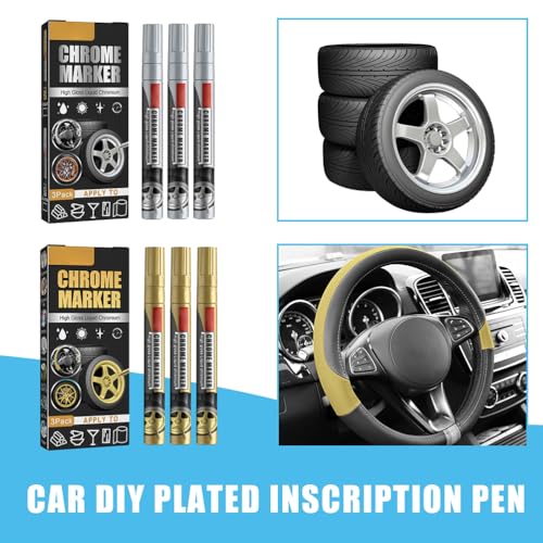 ZDETGU 3Pcs Car Paint Scratch Repair Pen Chrome Marker Pen High Gloss Liquid Marker for Minor Scratches Swirls Easy to Use with Gold/Silver Color (Gold) - Image 5