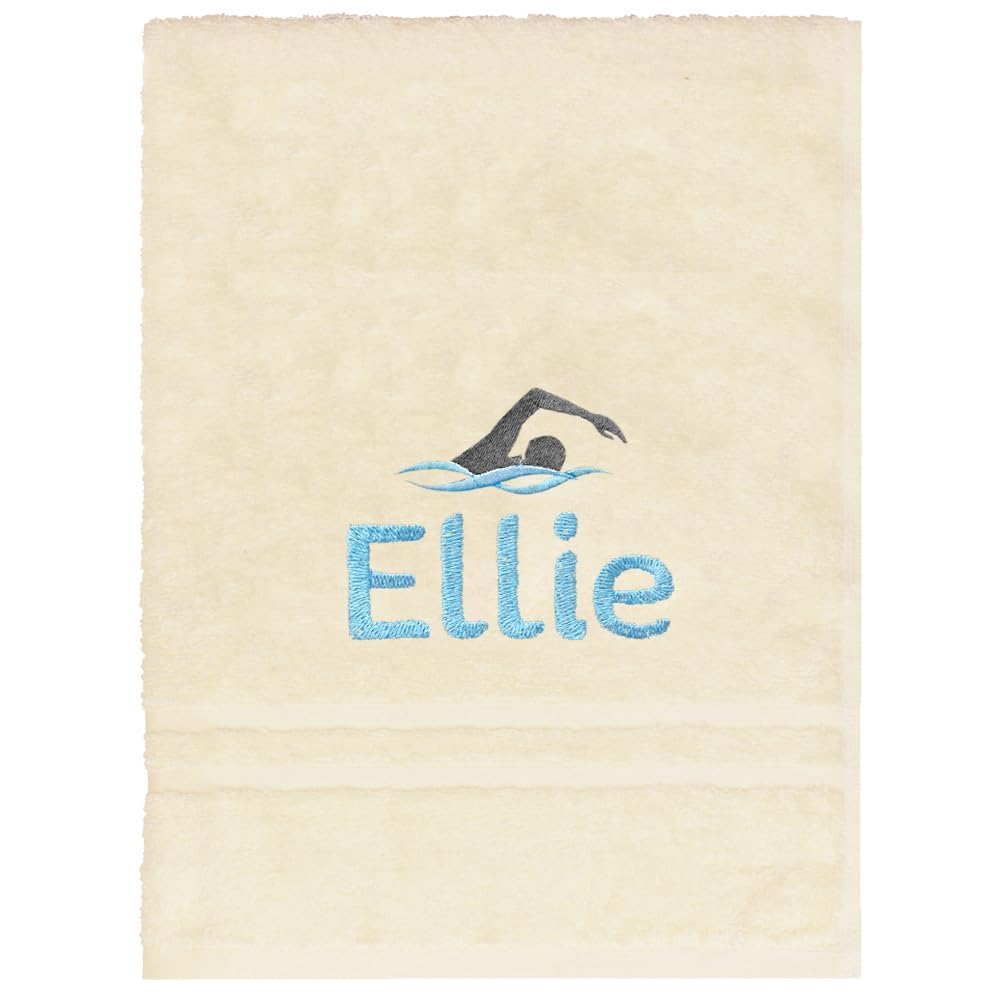 Teddyt's Cream Personalised School Swimming Bath Towel With Embroidered Name (Cream)