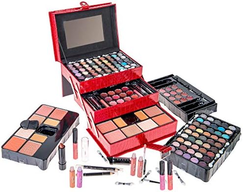 SHANY All In One Makeup Set, 67 Colors Eyeshadow, Blushes, Face Powder, Lipstick, Eye liners, Make up Pencils and Cosmetics Mirror - Makeup Kit With Reusable Beauty Organizer Train Case - Red