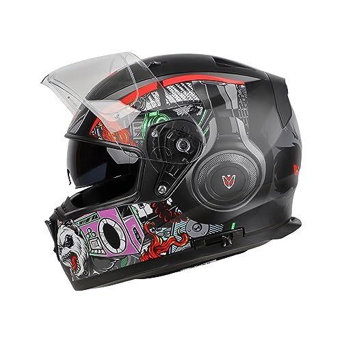 Image of Ignyte IGN-7 Bug ECE 22.06 /ISI /DOT Certified Full Face Graphic Helmet with Outer Anti-Fog Clear Visor and Inner Smoke Sun Shield