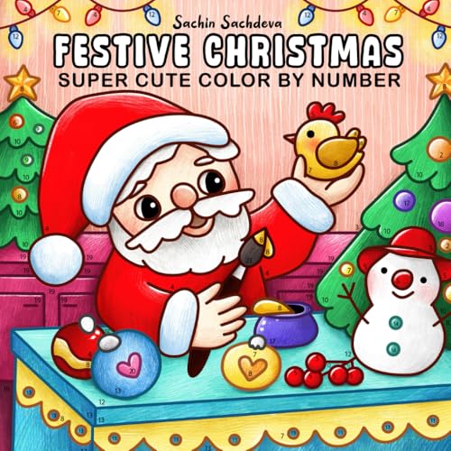 Festive Christmas Color by Number: Super Cute Coloring Book for Adults, Women, Teens and Kids, featuring Simple, Bold and Easy designs for relaxation