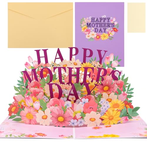 LOMIMOS Muttertagskarte, 3D Pop-Up Grußkarte mit Briefumschlag(Happy Mother‘s Day