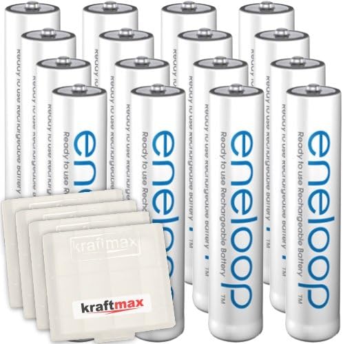 Kraftmax Panasonic Eneloop AAA/Micro Batteries – Latest Generation, High-Performance Rechargeable Batteries in Kraftmax V5 Battery Boxes, Pack of 16