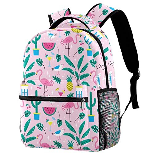 Sac à dos de voyage imprimé flamant rose et cactus taille M