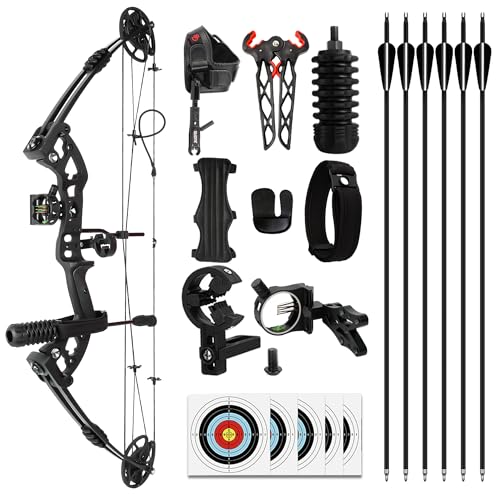 SERfawnCH Compound Bow Set Stealth Series, Full Black Design for Target Practice, 30–70 lbs Adjustable Draw Weight, High-Speed Archery Kit