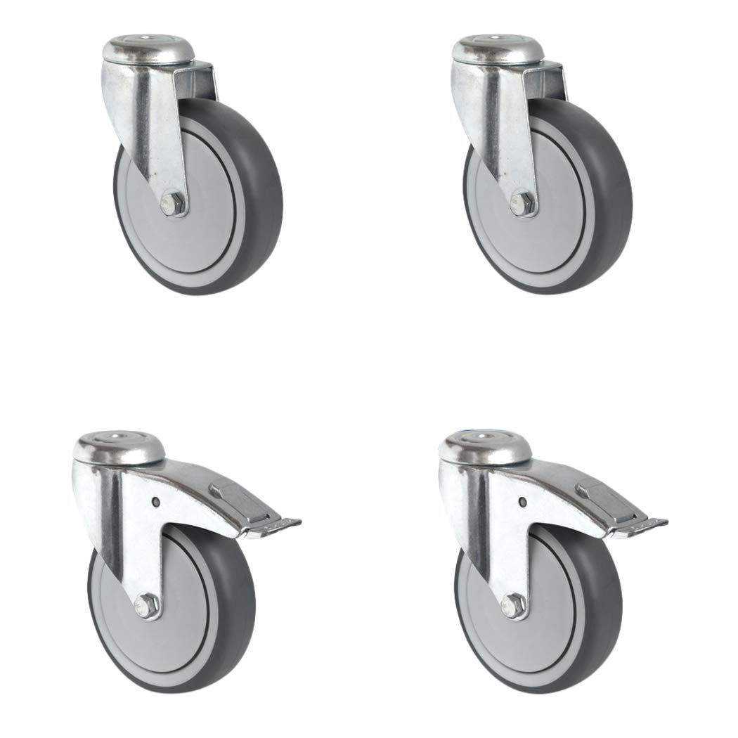 SETHABA150P2T2B42 Rollensatz 2 Rückenlochlenkrollen-, 2 mit Feststeller, Polypropylen, Durchmesser 150 mm, Apparaterollen, Kugellager, spurlos, Traglast 300 kg (4-er Pack)