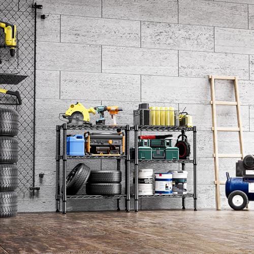 Image of M MZG 750 lbs 3 Tier Shelf Metal Storage Shelves Wire Rack Closet Organizers for Garage Kitchen Bathroom Laundry Black 11.8 inch D x 25.6 inch W x 31.5 inch H