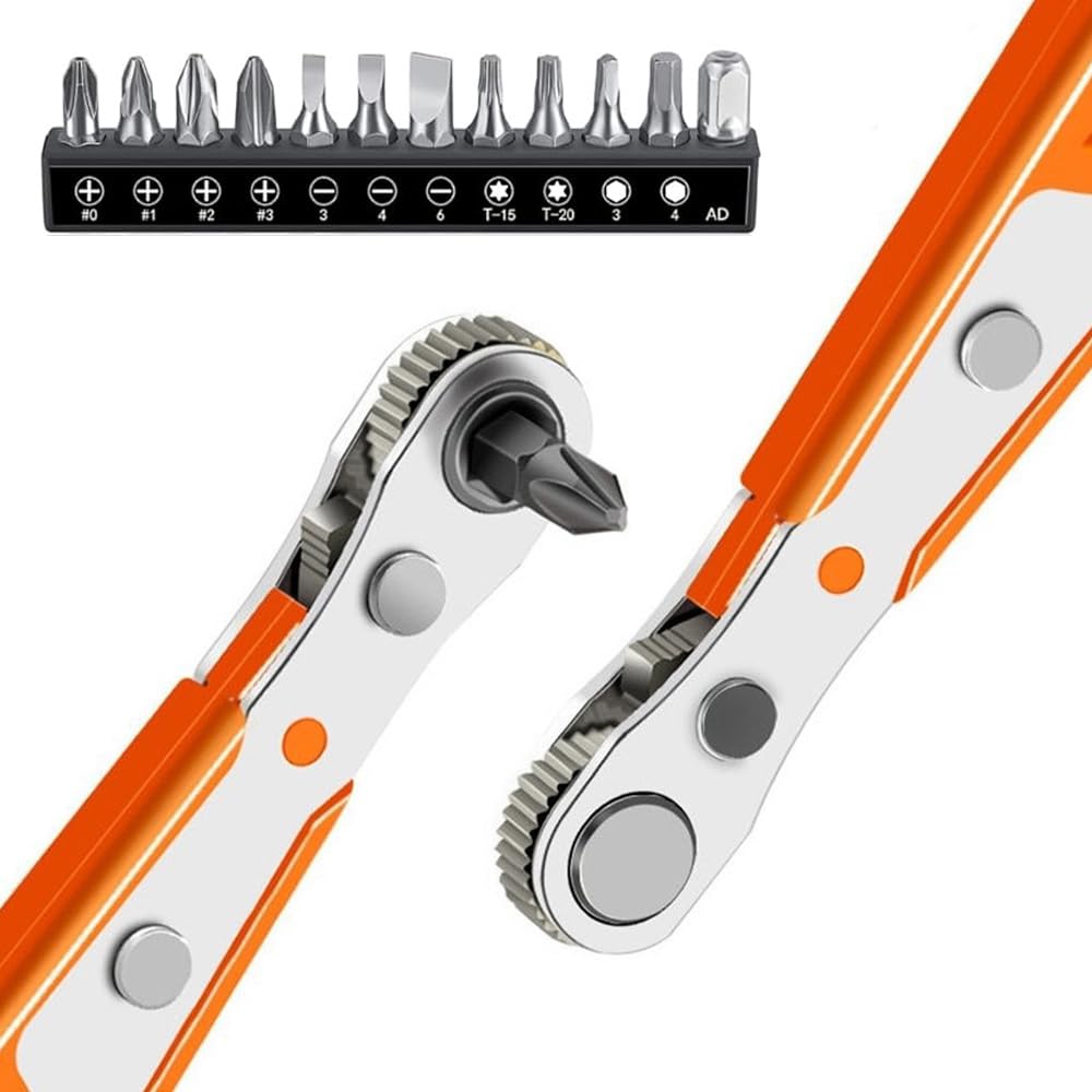 Taihe Orange Ratchet Wrench, 4.5 Inch Mini Phillips Magnetic Screwdriver, High Torque Offset Reversible Screwdriver, Right Angle, Ideal For Mechanical Instruments, Diy Maintenance, Car Maintenance