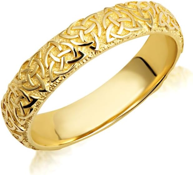 10K Yellow, White, and Rose Gold 4.3mm Wide Unisex Textured Irish Celtic Wedding Band Trinity Knot Eternity Ring, Available in Sizes 5-16