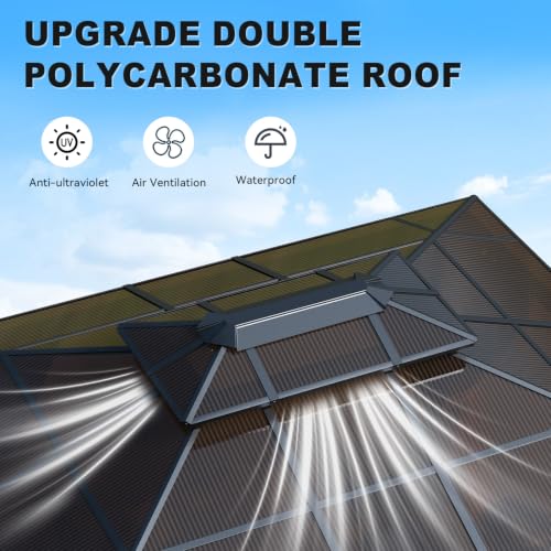Image of Aoxun 12' x 16' Wood Gazebo with Double Polycarbonate Roof, Natural