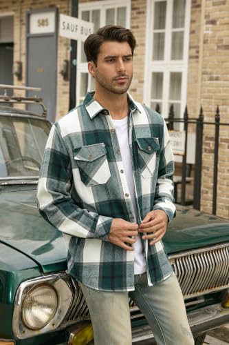 Image of Cromoncent Mens Boys Thick Flannel Shirt Long Sleeve Shirt Jacket Casual Button Down Multi Pockets Shacket
