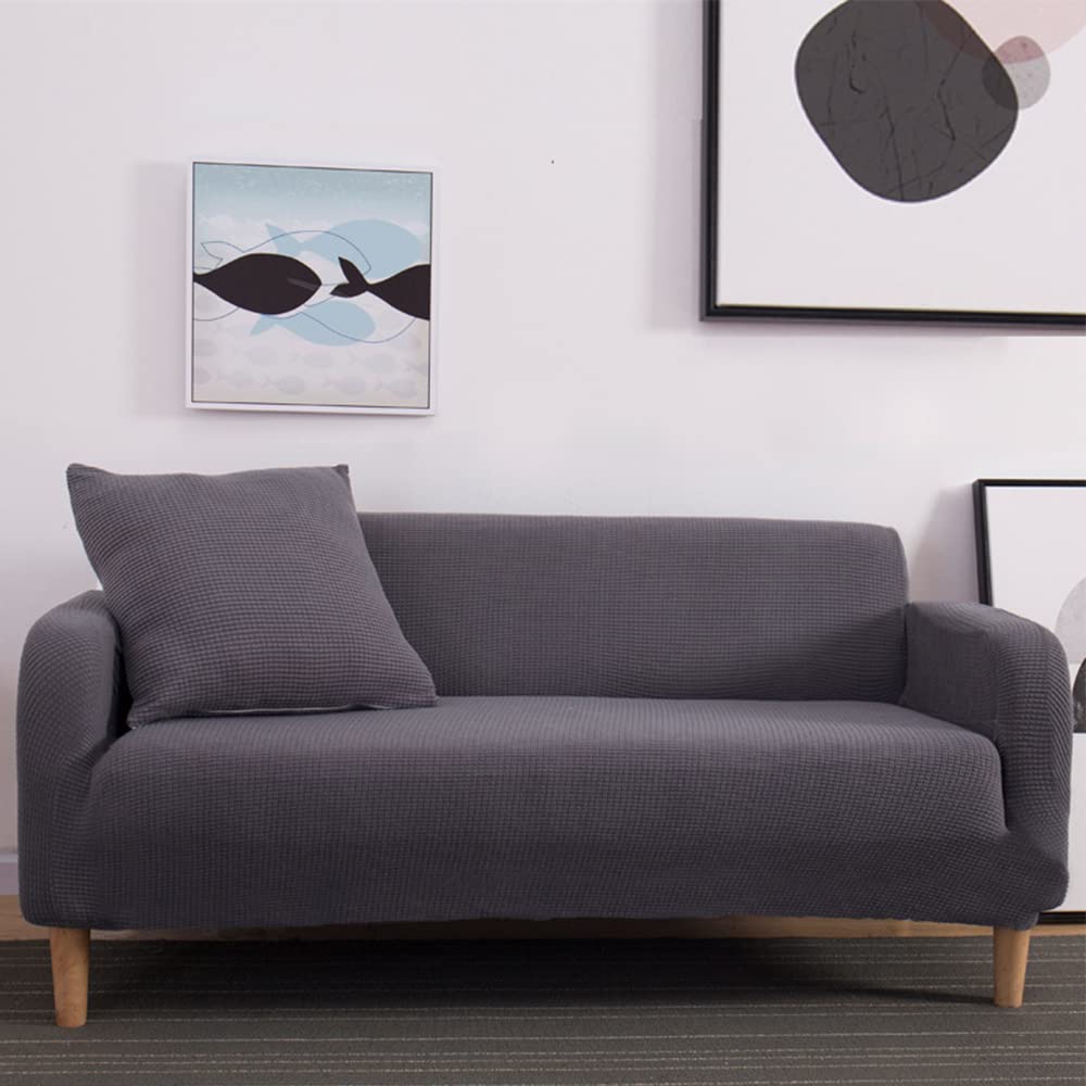 Bestenrose Stretch Sofa Covers Spandex Jacquard Sofa Covers Couch Covers Small Checks Sofa Slipcovers for Living Room Furniture Protector Cover for Armchair Sofa and Couch (4 Seater/Sofa, Dark Gray)