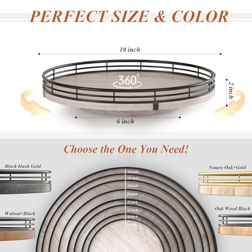 Image of 10 inch Oak Bathroom Vanity Tray Turntable for Perfume Candle, Round Wooden Decorative Tray for Kitchen Sink Countertop Organizer, Bathroom Counter Organizer for Skincare Makeup, Rustic Whitewased