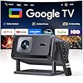 Smart Projector [Bundled with Google TV Stick & 4K Support] with WiFi and Bluetooth, Portable Mini Movie Short Throw Projector Outdoor with Built-in Apps Auto Focus for Home Theater Bedroom Ceiling