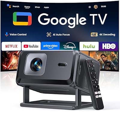 Smart Projector [Bundled with Google TV Stick & 4K Support] with WiFi and Bluetooth, Portable Mini Movie Short Throw Projector Outdoor with Built-in Apps Auto Focus for Home Theater Bedroom Ceiling