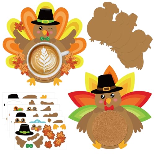 Hedeey 6 PCS Turkey Coaster Craft Kits, Thanksgiving DIY Crafts