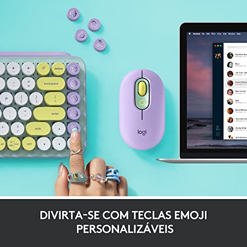 Teclado Mecânico sem fio Logitech POP Keys com teclas Emoji Personalizáveis, Design Compacto Durável