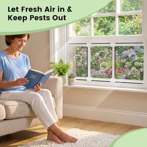 FLYZZZ Adjustable Window Screen for Hung Windows, White Expandable Horizontal Sliding Screen, 16" H x 21-40" W with Black Fiberglass Mesh Removable Window Screen Replacement,2-Pack by FLYZZZ - Used condition - Image 3