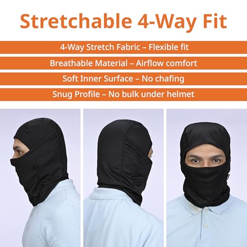 Image of FOVERA Full Face Helmet Mask for Bikers - UV Protection Balaclava for Men & Women - Breathable Head Cover for Sun, Dust & Pollution - Under Helmet Liner for Riding (Mix)