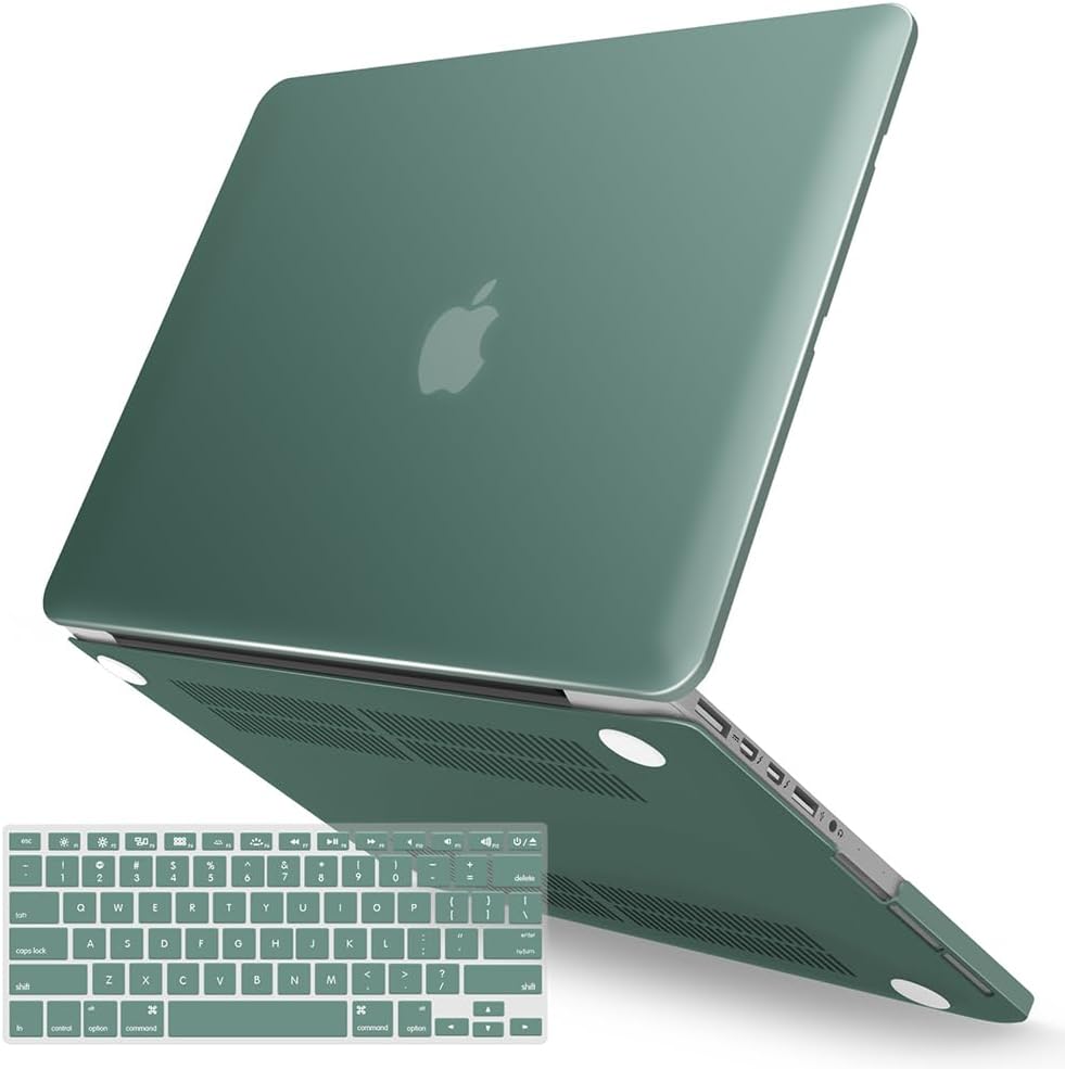 IBENZER Compatible with MacBook Pro 15 Inch Case 2015 2014 2013 2012 A1398, Hard Shell Case with Keyboard Cover for Old Version Apple Mac Pro Retina 15, Midnight Green, MR15-MTGN+1