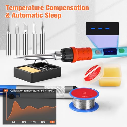 Soldering Iron Kit, 90W LED Digital Soldering Gun kit with Ceramic Heater, 110V Adjustable Temperature Solder Welding Iron Kits, Auto-sleep, Thermostatic Design, Blue
