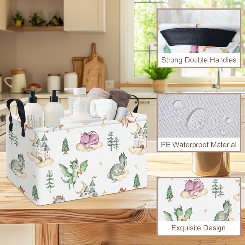 Image of Rectangular Dragon Storage Basket | Fabric Organizer Bin for Books,Clothes,Gifts,Pets-Perfect for Home,Office,Nursery,Dorm,Shelf(Rec-dragon )