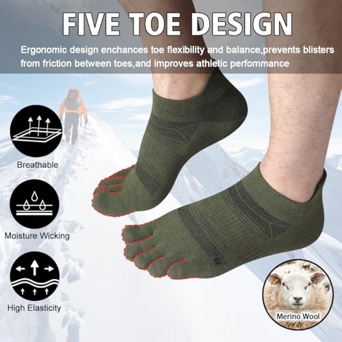 Image of HABITER Merino Wool Toe Socks for Men & Women-50% Merino Wool,No Show,Lightweight,Arch Support Hiking Socks,Running,Long Walk