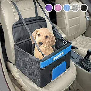 Henkelion Pet Booster Seat,Deluxe Pet Dog Booster Car Seat for Small Dogs/Medium Dogs, Reinforce Metal Frame Construction | Portable Waterproof Collapsible Dog Car Carrier with Seat Belt - Black Blu