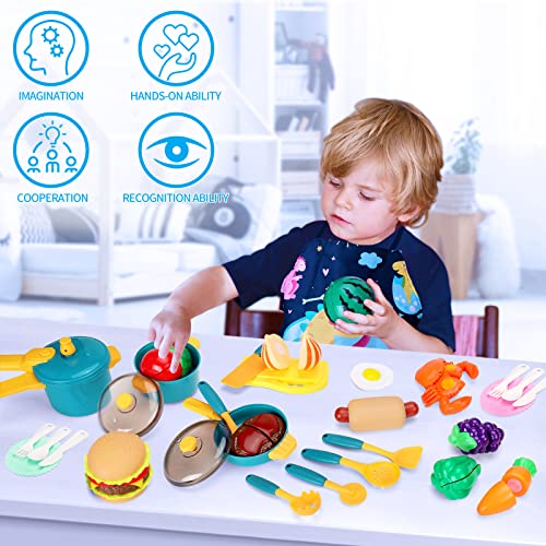 Kids Play Kitchen Accessories Set, Pretend Play Cooking Toys Set, Kitchen Toys Playset For Toddlers, Toy Pots And Pans For Kids Kitchen With Fake Play Food Cookware Utensils Dishes, Girls Boys Gift #TOP5