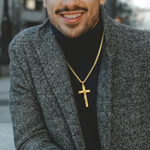 14K Gold Cross Necklaces for Men Gold Chain for Mens Cross Necklace Versatile and Timeless Crucifix Necklace for Men 20", 22", 24"3