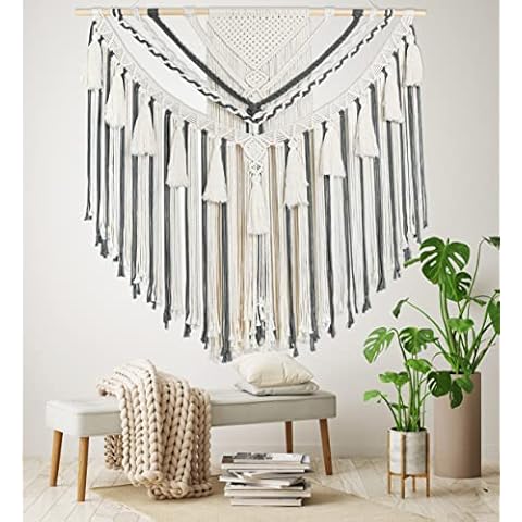 HOLAVIDA Large Macrame Wall Hanging, Boho Chic Tassel Handmade Tapestry Vintage Bohemian Style Wall Art Decor for Gallery Living Room(120cm×107cm) Cover