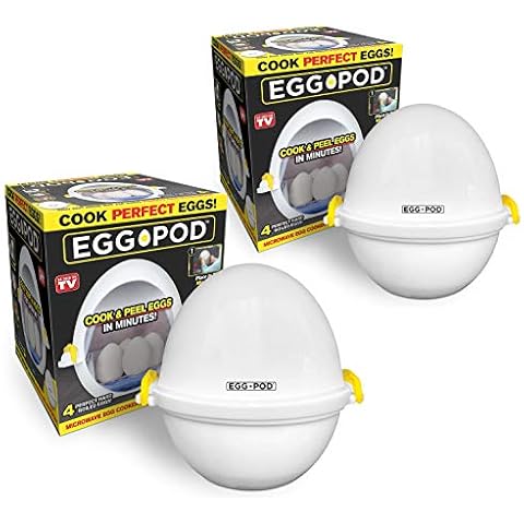 EGG POD by Emson Microwave Hardboiled Egg Maker, Cooker, Boiler & Steamer, 4 Perfectly-Cooked Hard boiled Eggs in Under 9 minutes, Dishwasher Safe, Airtight and Warp Proof As Seen On TV Set of 2… Cover