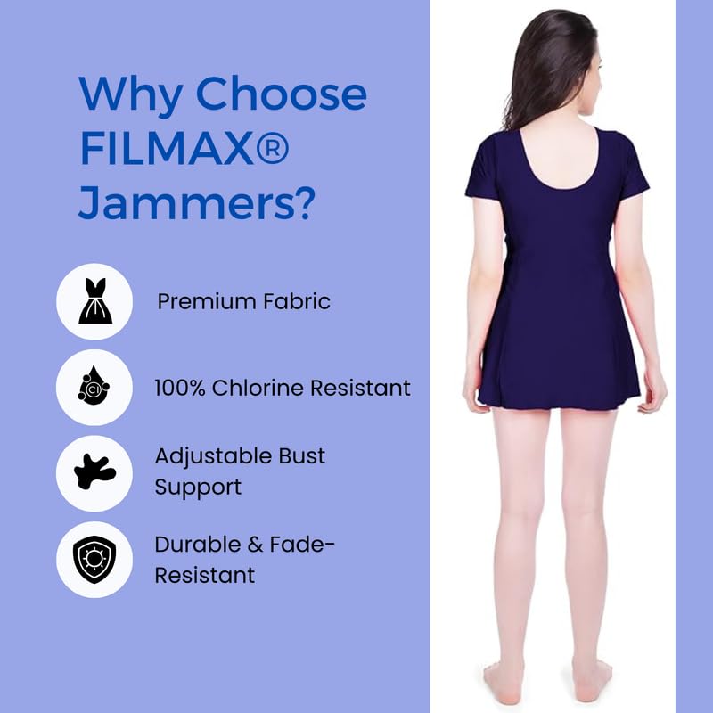 FILMAX® Originals Swimming Costume for Women's One-Piece Beach Wear with Sleeve & Boy Leg Jammer (Navy Blue_5XL) 3
