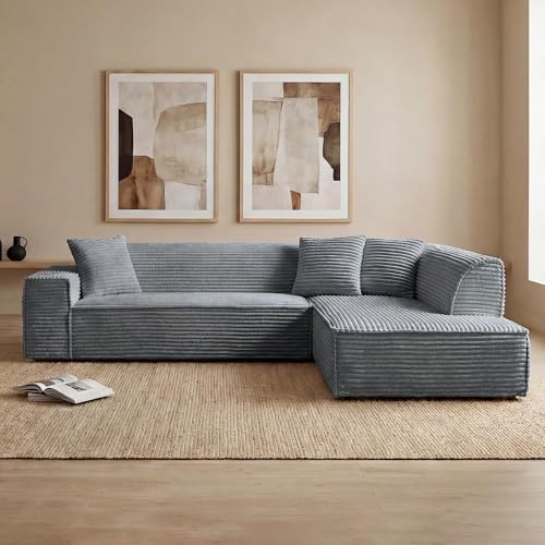 Image of CHITA 112 inch Modular L-Shaped Sofa, Oversized Deep Seat Boneless Couch, Modern Comfy Boneless Sofas for Living Room, No Assembly Required, Right Facing Chaise, Dark Gray