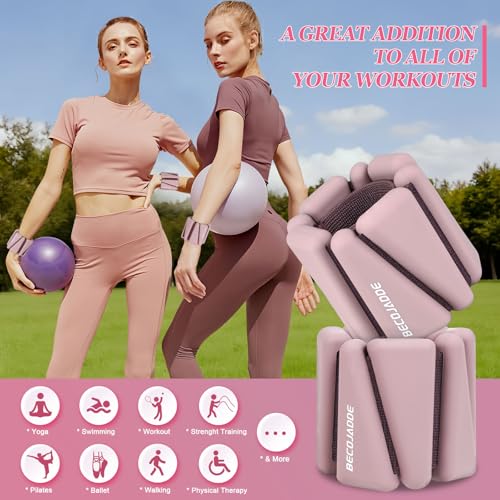 Image of BECOJADDE Ankle Weights Set of 2 (1 lb /2 lb /3 lb Each) Adjustable Wrist Weights for Women Men Wearable Arm Leg Weight for Pilates, Running, Walking, Workout, Yoga