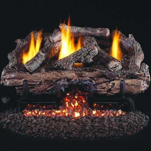 Peterson Real Fyre 24-inch Charred Aged Split Oak Log Set with Vent-Free Natural Gas Ansi Certified G10 Burner - Variable Flame Remote