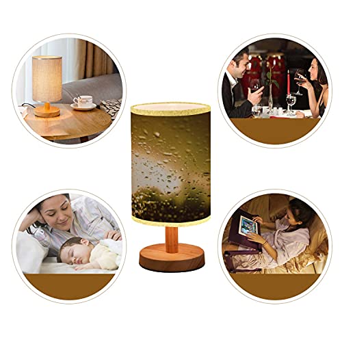 Lopyeijfg Minimalist Bedside Table Lamp Rain Drops Solid Wood Nightstand Lamp Bedside Desk Lamp Wood Base Flaxen Fabric Shade For Bedroom Living Room #TOP4