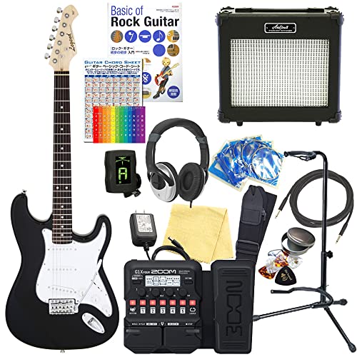 エレキギター 初心者セット ストラトキャスタータイプ 18点セット Legend LST-Z BK 【ZOOM G1XFour マルチエフェクター付】
