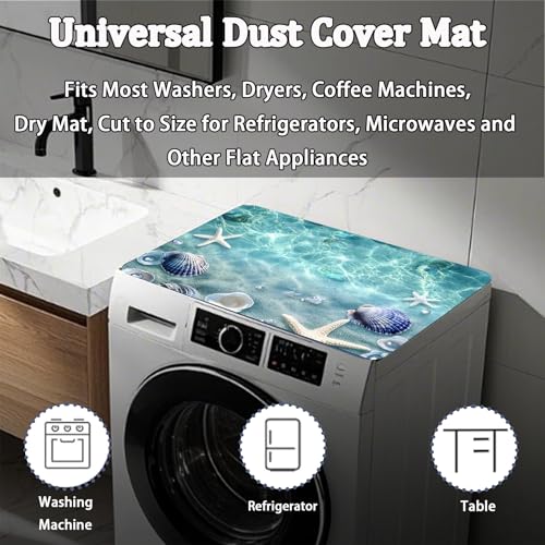 Image of Washer Dryer Top Cover Mat, Non-Slip Laundry Room Decor, Laundry Room Kitchen Appliance Decor Protector Universal 23.6 inchx19.7 inch (Sea)