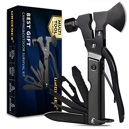 URGENEX Multitool Axe Camping Gear 14 in 1 Stainless Steel Multitool Camping Accessories with Plier Bottle Opener Screwdrivers Gifts for Men