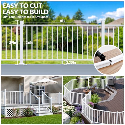 Image of Egadis 3 Pack 36 in. H x 6 ft. W Porch and Deck Railing Kit, Aluminum Railling Kit, White Outdoor Textured Powder-Coat Finish Rail Modular System for Decks, Porches & Balconies (3 Post, 3 Panel)
