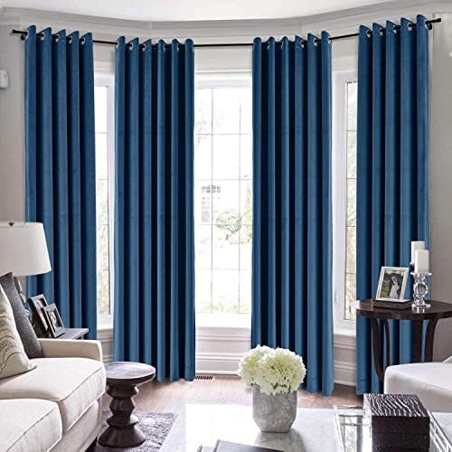 TWOPAGES Extra Long Drapes Light Blocking & Energy Saving Heavy Curtains French Window Loft Drapes for Family Room Privacy Long Grommet Curtains (MJ11-110 Sapphire Blue 1 Panel 100Wx216L)