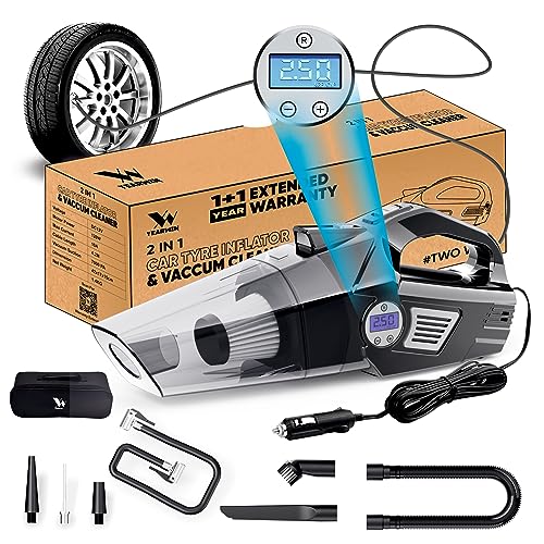 Image of 4 in1 Car Vacuum Cleaner with Tyre Inflator DC12V High Power 7000PA Handheld Car Vacuum LED Light, 4.2M Power Cord, for Wet /Dry Use, Black (TWOWAY)