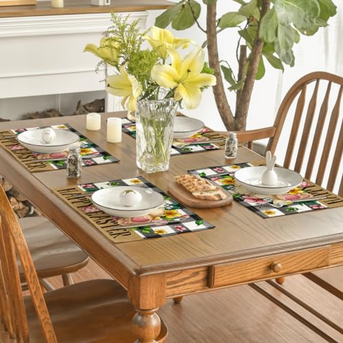 Artoid Mode PLACEMAT-EASTER-4PC-3045-059 Buffalo Plaid Bunny Egg Flowers Happy Easter Placemats Set Of 4 thumb #3