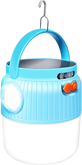 Camping Light, LETOUR Camping Lantern Portable Light Solar & USB Rechargeable Tent Light Multifunction Flashlight 4 Modes Lighting Gazebo Light for Outdoor Camping, HikingBlue