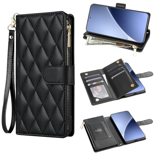 Asuwish Funda para Xiaomi 15 Pro Funda con Banda Tarjetero Plegable Cuero Monedero Soporte Mi 15Pro 5G Cremallera Fundas para Teléfono Móvil Wallet Cover Teléfono Funda Protectora Phone Case Rojo