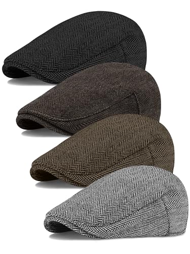 Kuttor UA5505 4 Pieces Men'S Herringbone Flat Newsboy Hat Classic Newsboy Cap Trendy Flat Cap cover