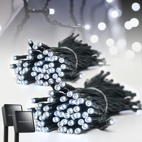 Dailyart Solar String Lights 2 Pack 100ft Outdoor Waterproof 200 Led Fairy Lights 8 Modes - Ideal for Garden, Courtyards, Trees (Cool White)